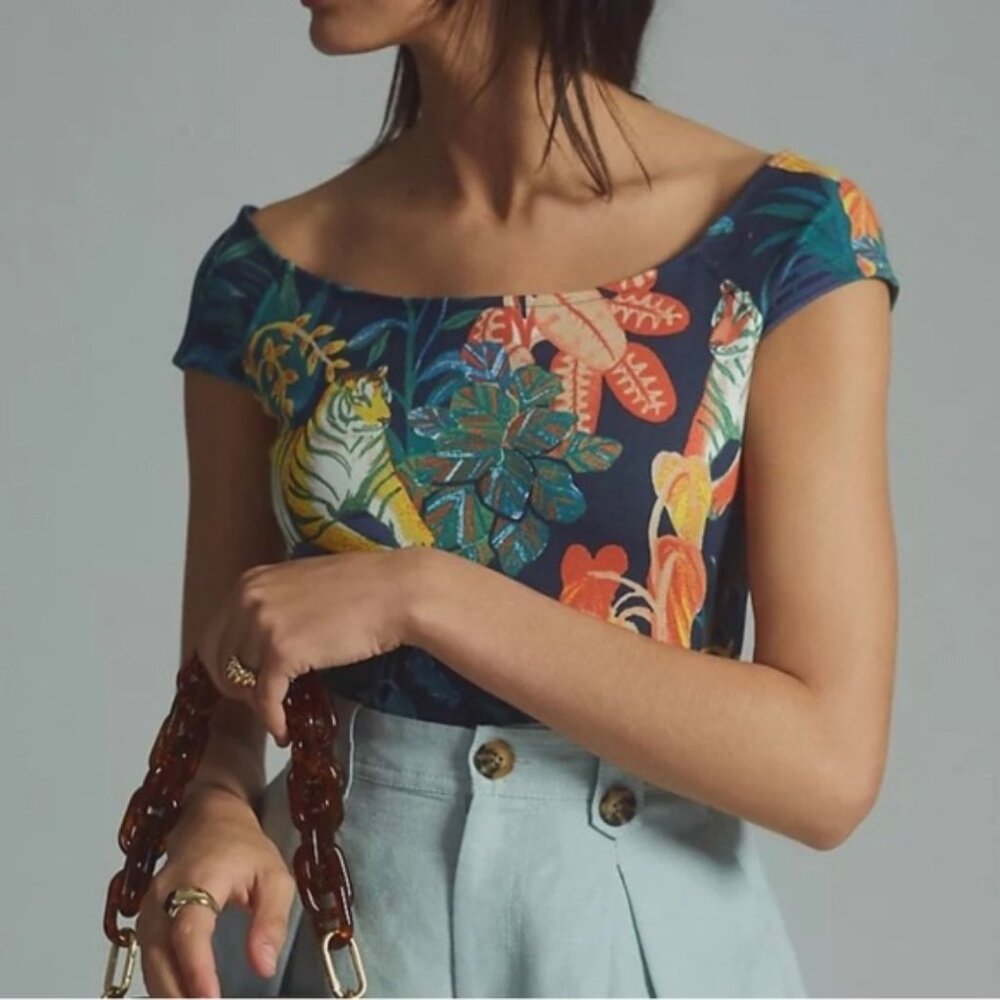 Anthropologie Maeve Cropped Off Shoulder Knit Top